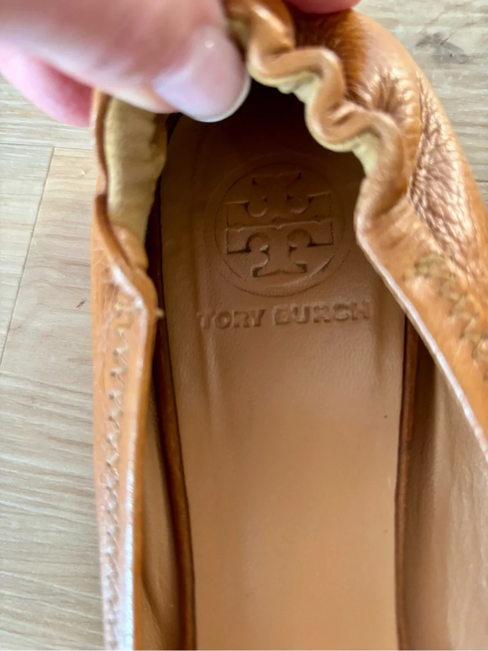 Tory Burch Miller Brown Leather Logo Ballet Flats - size 8.5